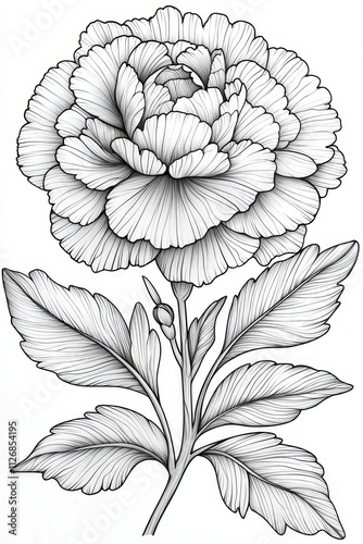 Exquisite Line Art Peony Flower Botanical Illustration