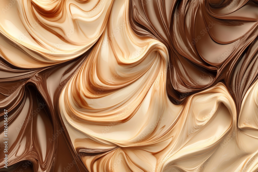 A luxurious mocha mousse background showcasing intricate folds and soft textures of cocoa and cream hues. A luxurious mocha mousse background showcasing intricate folds and soft textures of cocoa and cream hues.