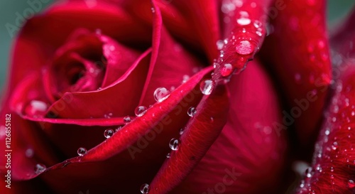 Obraz na płótnie close-up of vibrant red rose with delicate water droplets w salonie
