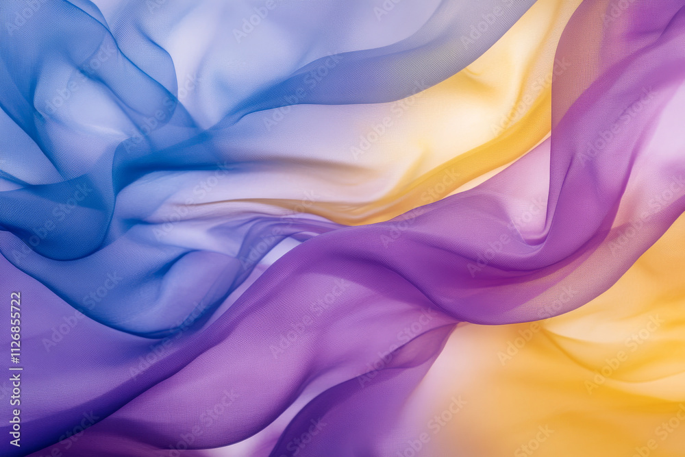 Obraz premium A vibrant background featuring smooth gradient waves in shades of purple, blue, and yellow, creating a flowing composition.