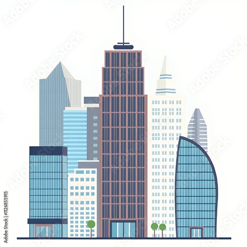 there is a picture of a city with tall buildings and a bus. photo