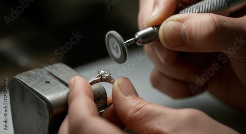 Close-up of jeweler polishing diamond ring