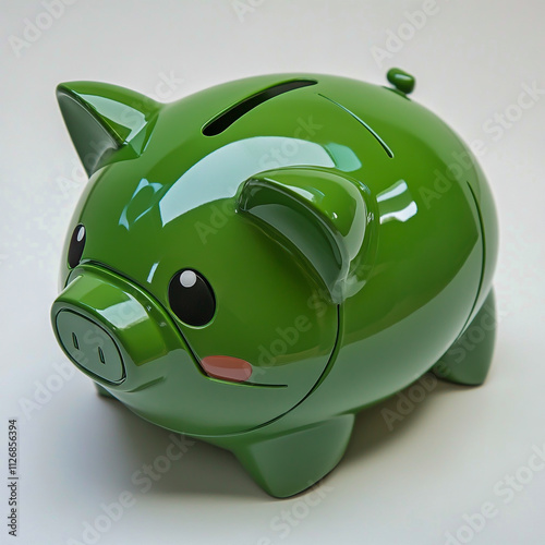 A green piggy bank on white background. photo