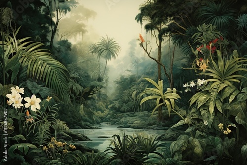 Mountain forest jungle night sunset sky cloud minimalist flat lanskap scenary illustration vector jpg background that have some abstact clear vibes and nice colors.
