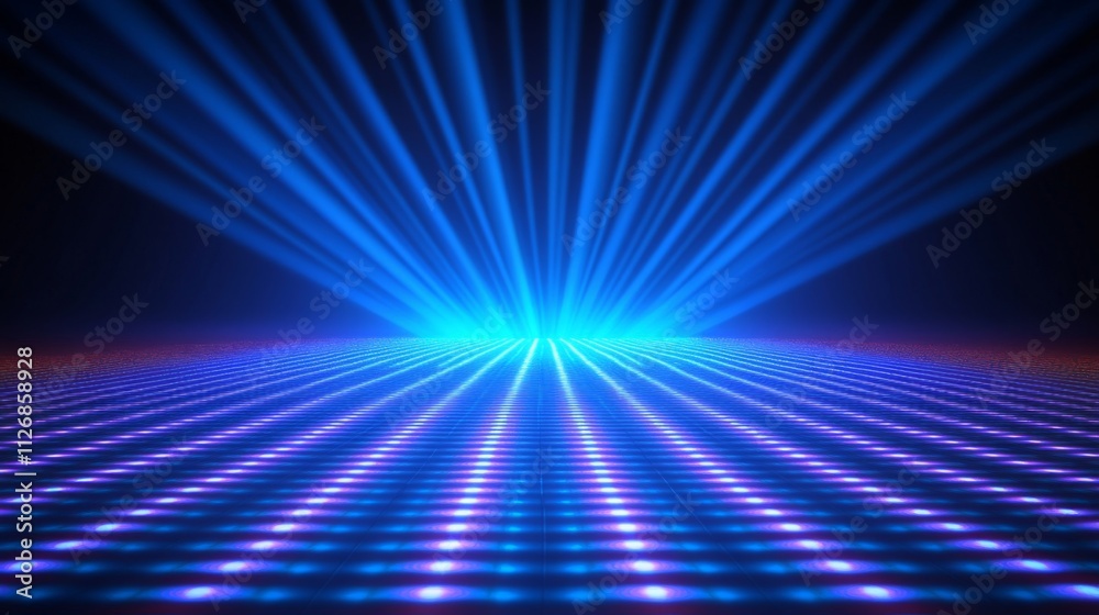 Obraz premium Abstract Blue Light Rays Over Gridded Surface