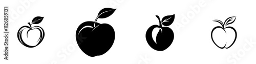 Monochrome black silhouette of a peach in a modern illustration style.