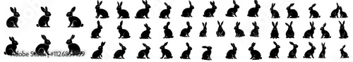Collection of black rabbit silhouettes on a white background.