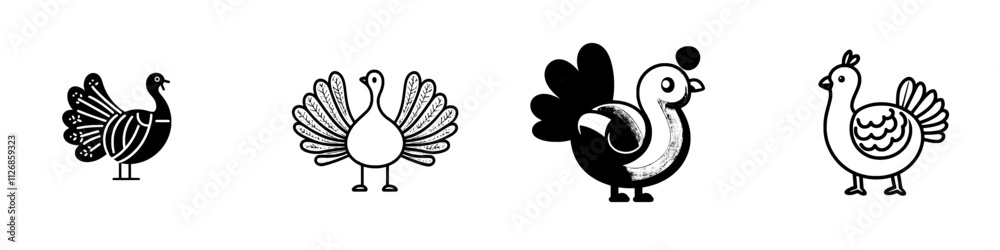 Fototapeta premium Thanksgiving Turkey Bird Farm Flat Line Stroke Icon Pictogram