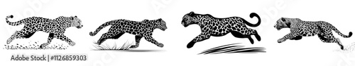 A monochrome silhouette of a running cheetah, symbolizing vitality, in a creative and modern illustration.