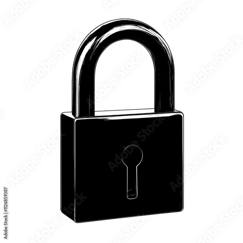 A flat design icon featuring a black unlocked lock, set against a white background.