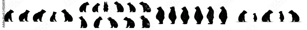 Naklejka premium Collection of bear silhouettes. Black bear animal logo symbol design. Modern illustration of a wild mammal.