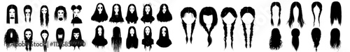 Collection of people silhouettes. Hairstyles for both men and women. Black silhouettes of people. Contemporary image.