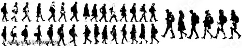 A contemporary set of watercolor people silhouettes, featuring a group of black icons in the shape of people, isolated on a white background, hand-drawn.