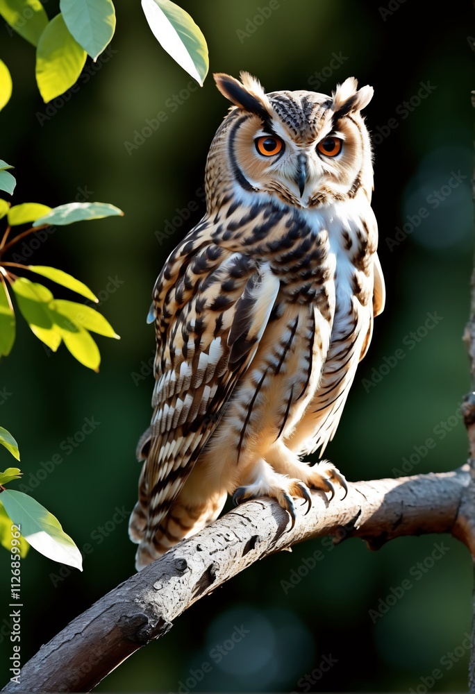 Obraz premium barn owl perched on tree branch in forest