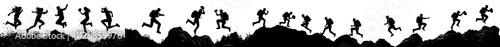 A collection of climbing wall silhouettes, showcasing various actions and poses, representing the concepts of sport, extreme bouldering, and rock climbing in a modern illustration style.