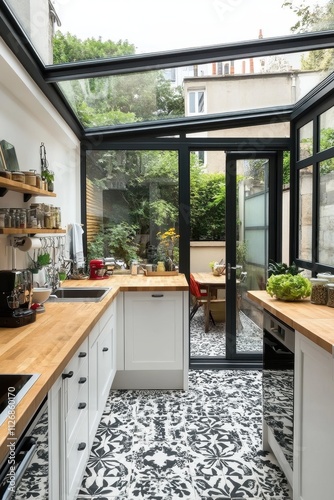 Cozy and Bright Modern Kitchen with Greenhouse-Style Windows