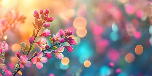 Close-Up of Pink Blossoms with Sun Flare