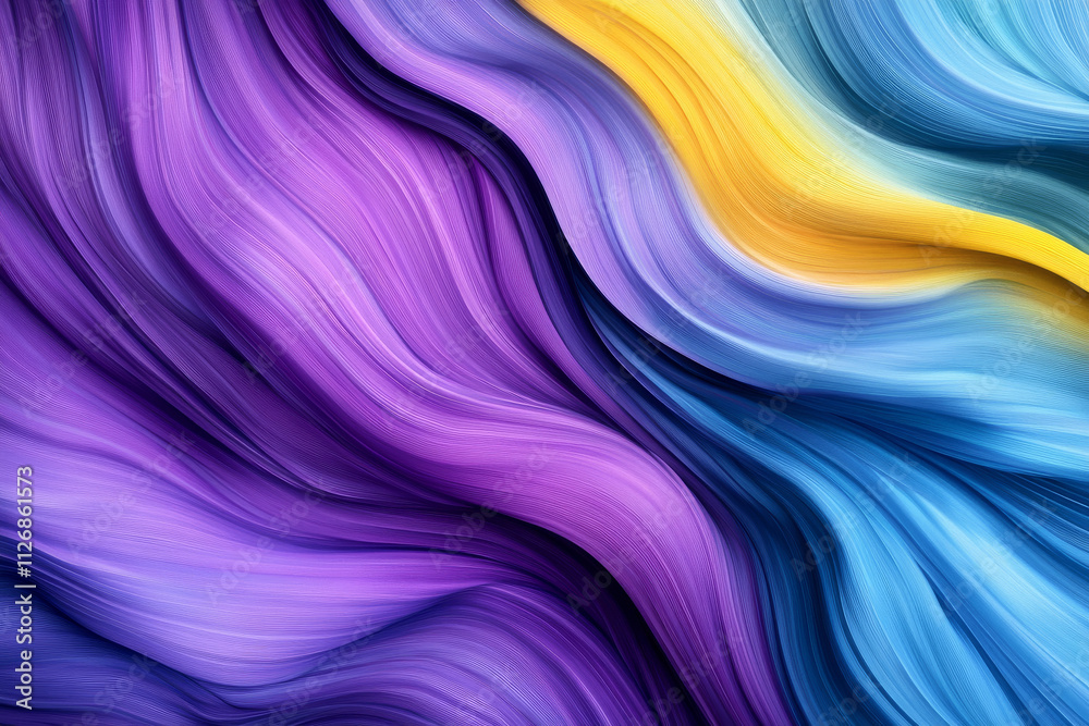 Obraz premium A vibrant background featuring smooth gradient waves in shades of purple, blue, and yellow, creating a flowing composition.