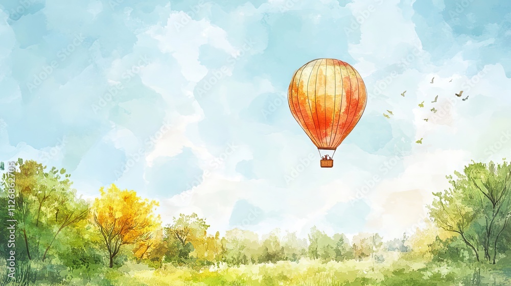 Fototapeta premium Hot Air Balloon Soaring Over Scenic Autumn Landscape