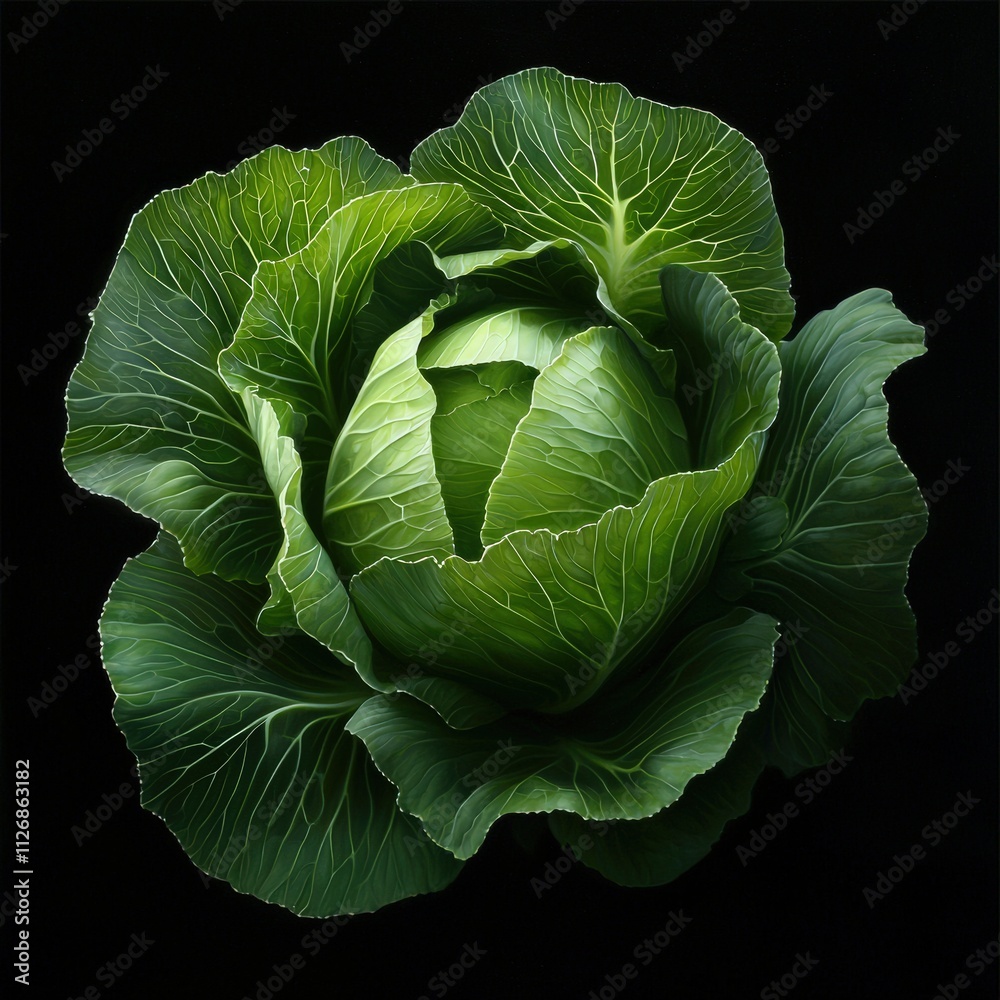 Fototapeta premium A head of cabbage with its leaves unfolding like layers of a flower.