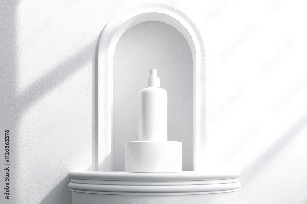 A clean, minimalistic 3D render of a product display pedestal, with smooth, elegant curves and a modern design, suitable for showcasing cosmetics products. A clean, minimalistic 3D render of a product display pedestal, with smooth, elegant curves and a modern design, suitable for showcasing cosmetics products.