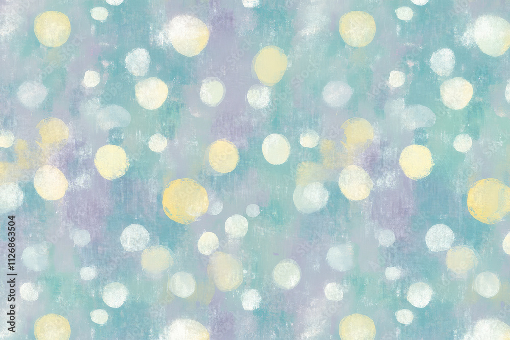 Obraz premium A pastel background featuring delicate, glowing dots in soft teal, pale yellow, and muted lavender.