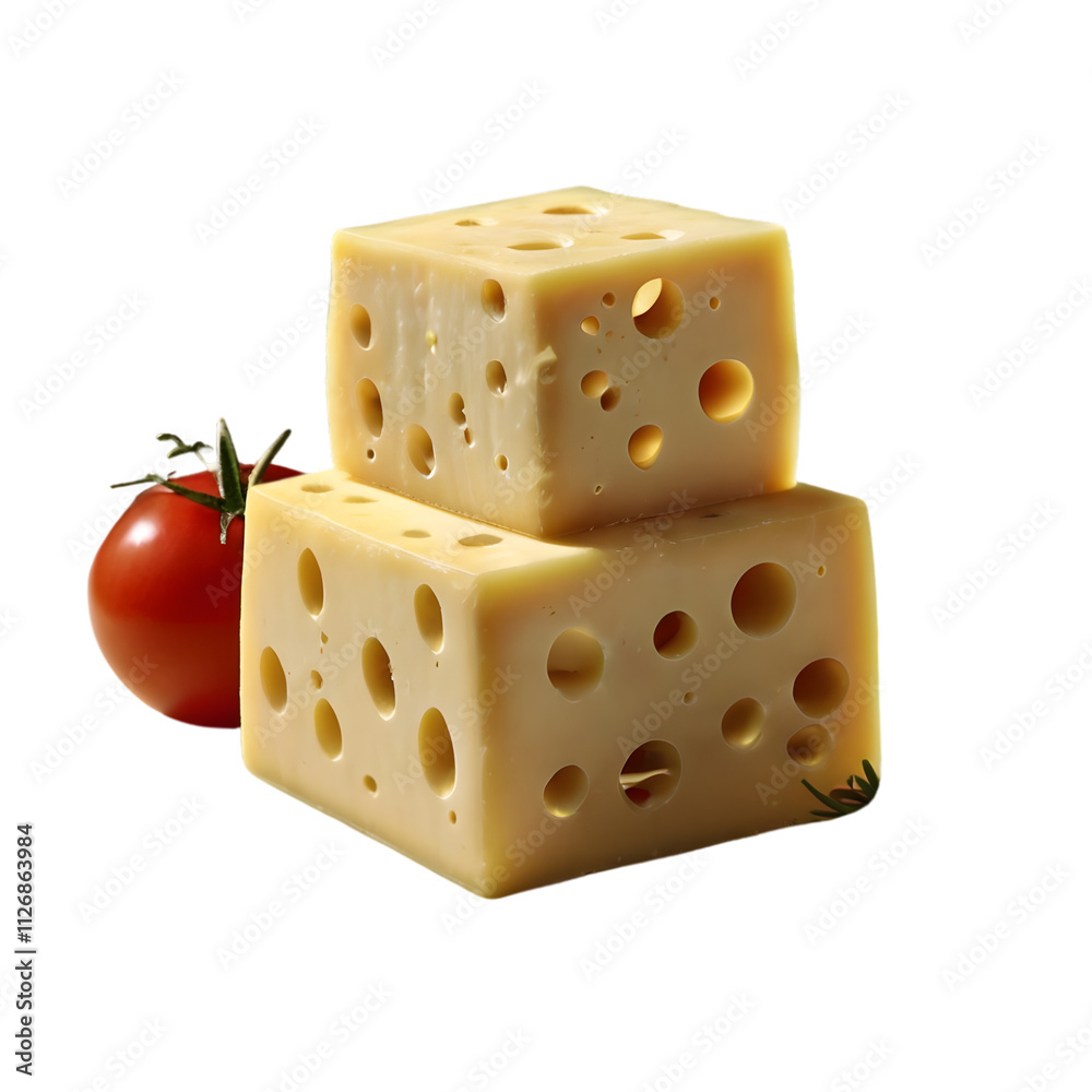 Delicious Swiss Cheese Cubes Stacked with a Ripe Red Tomato Garnish A Culinary Delight Delicious Swiss Cheese Cubes Stacked with a Ripe Red Tomato Garnish A Culinary Delight