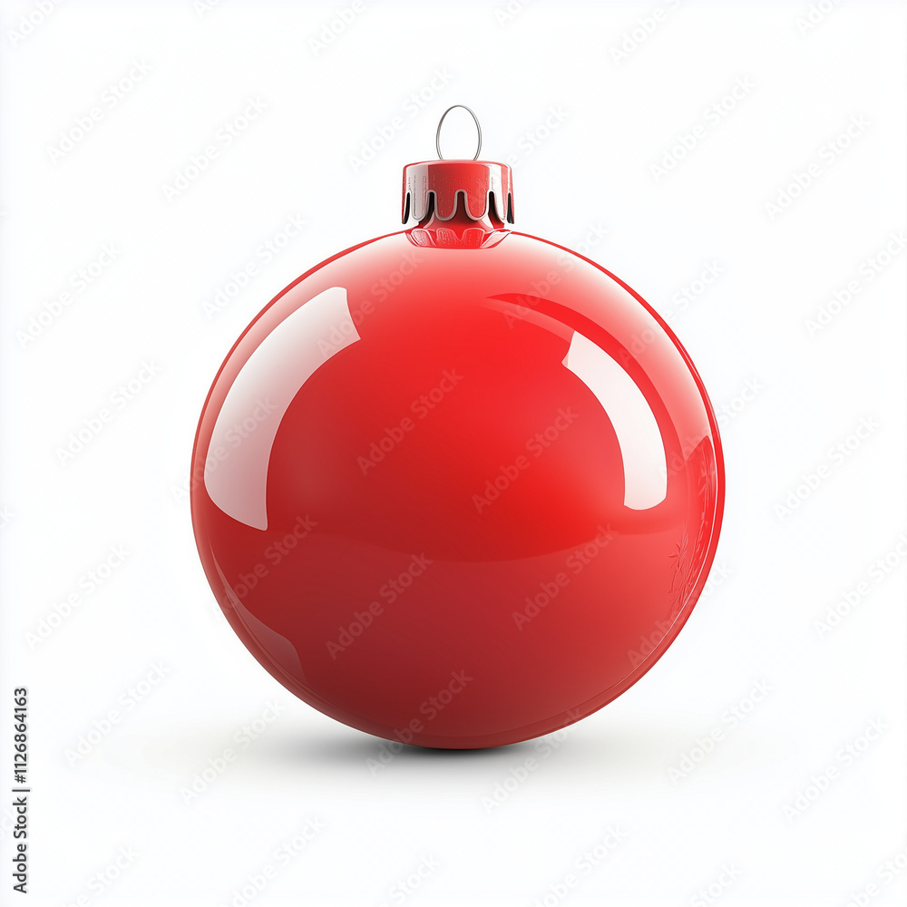 Red christmas tree bauble ball decoration on an isolated white background