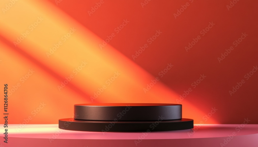 Abstract Orange Background with Black Podium Minimalist Display Product Showcase Abstract Orange Background with Black Podium Minimalist Display Product Showcase