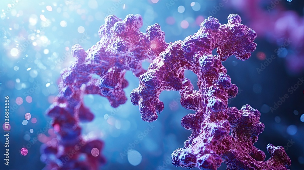 A scientific picture of a protein molecule in purple three dimensions on a blue backdrop. PNG transparency. A scientific picture of a protein molecule in purple three dimensions on a blue backdrop. PNG transparency.