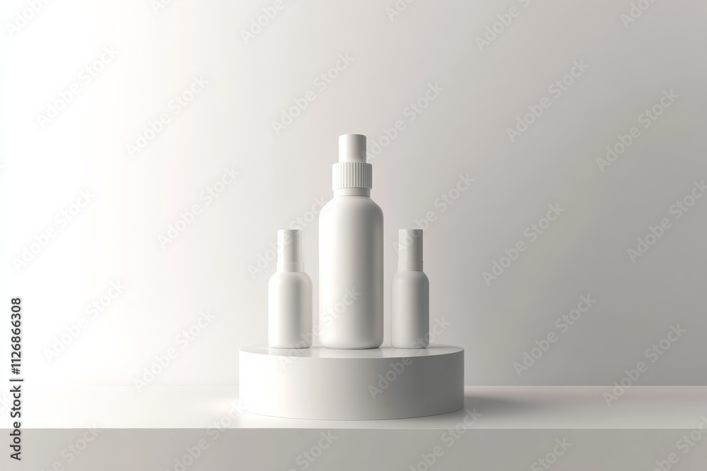 A clean, minimalistic 3D render of a product display pedestal, with smooth, elegant curves and a modern design, suitable for showcasing cosmetics products. A clean, minimalistic 3D render of a product display pedestal, with smooth, elegant curves and a modern design, suitable for showcasing cosmetics products.
