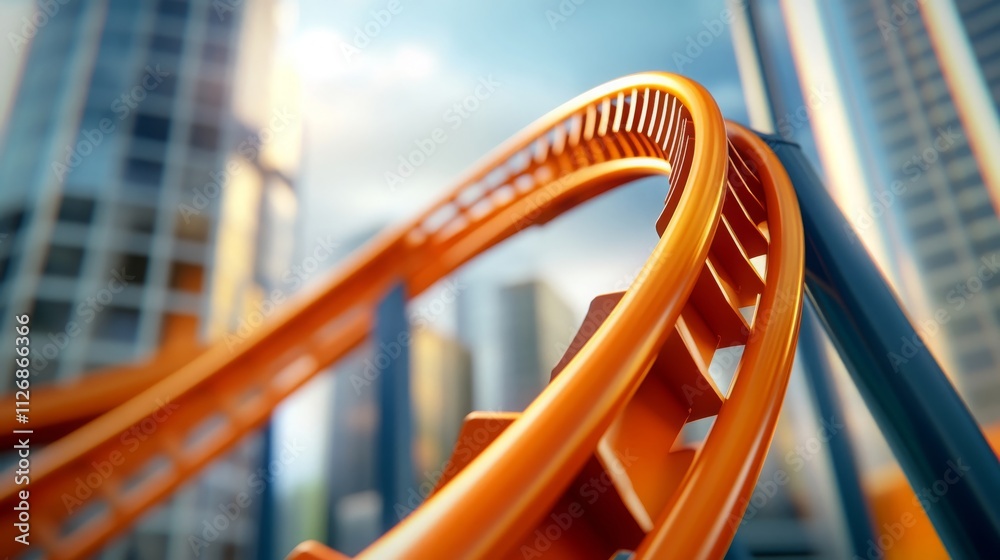 Thrilling Rollercoaster Ride Orange Track Cityscape Background Thrilling Rollercoaster Ride Orange Track Cityscape Background
