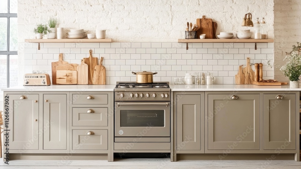 Cozy and Rustic Kitchen with Wooden Shelves and Cabinets Cozy and Rustic Kitchen with Wooden Shelves and Cabinets