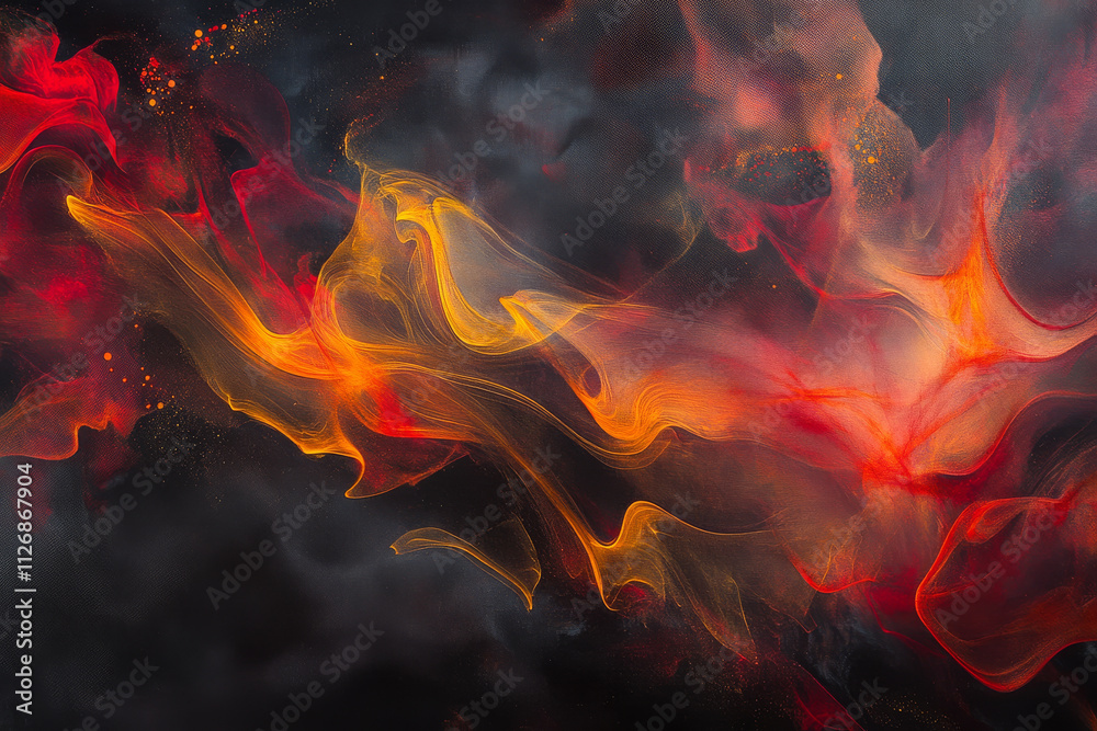 A dynamic color smoke background featuring bold wisps of red, orange, and yellow against a deep black canvas.