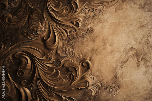 A velvety mocha mousse background featuring intricate swirls and light frothy textures. photo