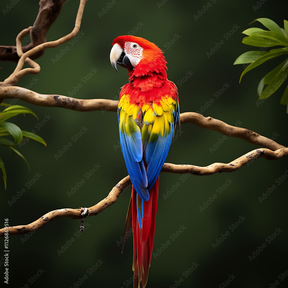 Obraz premium A colorful parrot perched on a branch in the rainforest. 