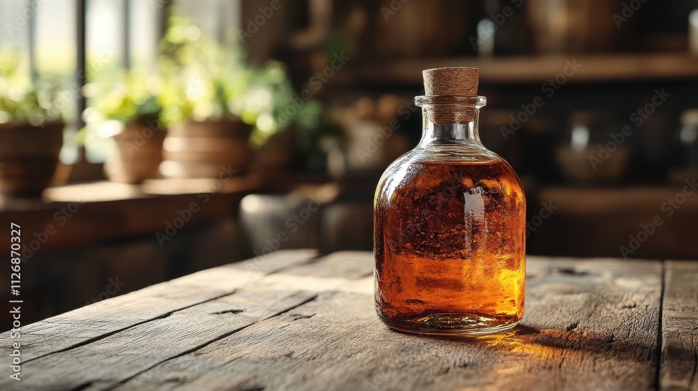 a glass bottle with a brown liquid in it a glass bottle with a brown liquid in it