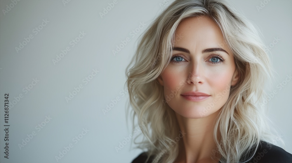 Woman with blonde hair and blue eyes Woman with blonde hair and blue eyes
