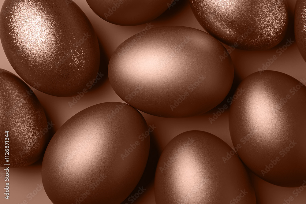 Various mocha mousse brown Easter eggs closeup macro shot. Modern trendy tone hue shade Various mocha mousse brown Easter eggs closeup macro shot. Modern trendy tone hue shade