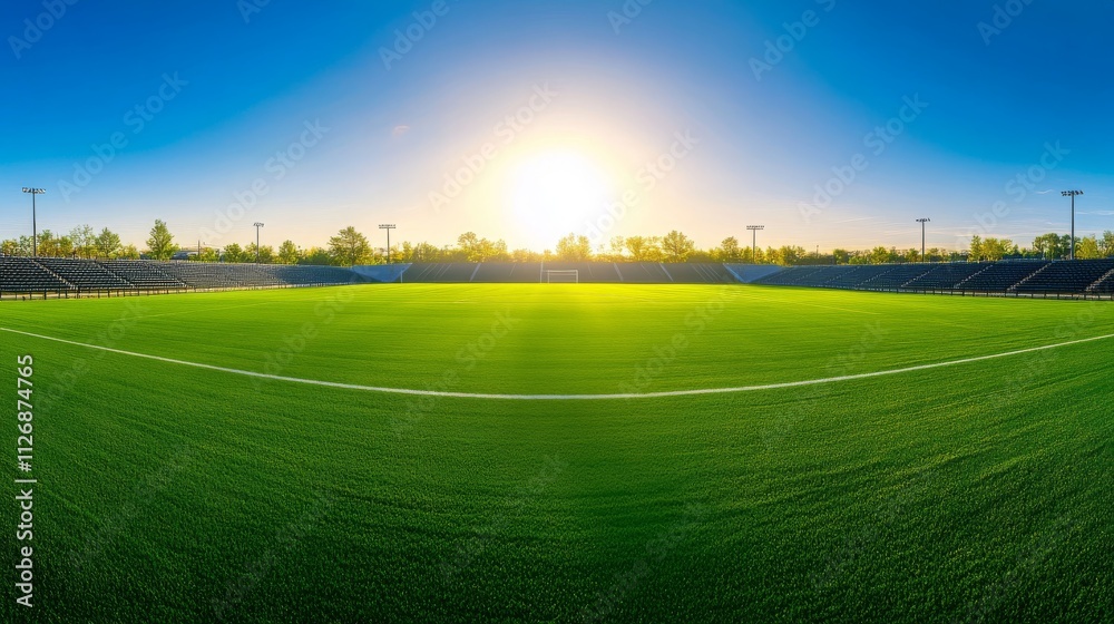 Sunny Soccer Field Stadium Green Grass Goalposts Sports Sunny Soccer Field Stadium Green Grass Goalposts Sports