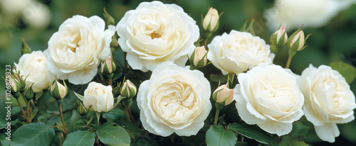 Close-up image of white garden roses