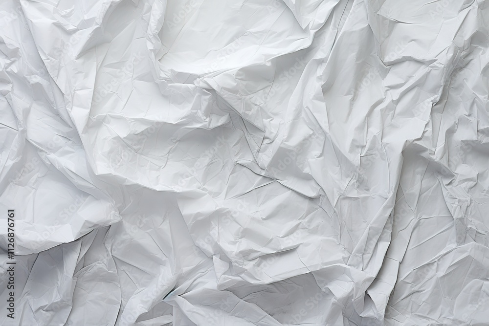 Obraz premium Minimalist White Wrinkled Paper Poster with Glued Creased Texture 