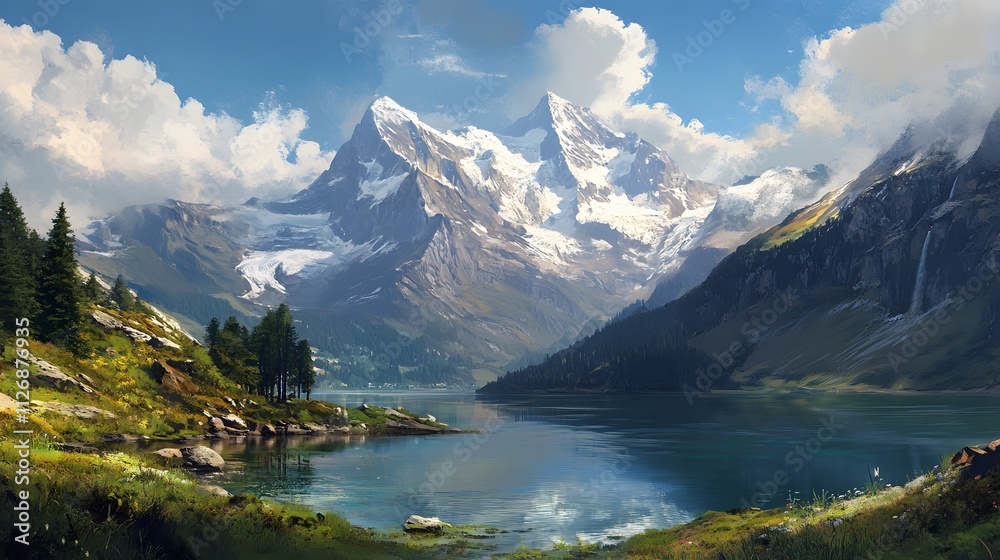 Fototapeta premium Majestic Mountains Reflecting in a Calm Alpine Lake