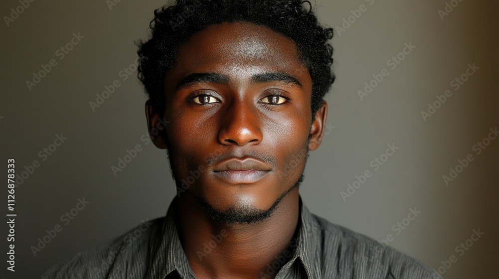 Obraz premium A man with a beard and dark hair is wearing a black shirt. He has a serious expression on his face