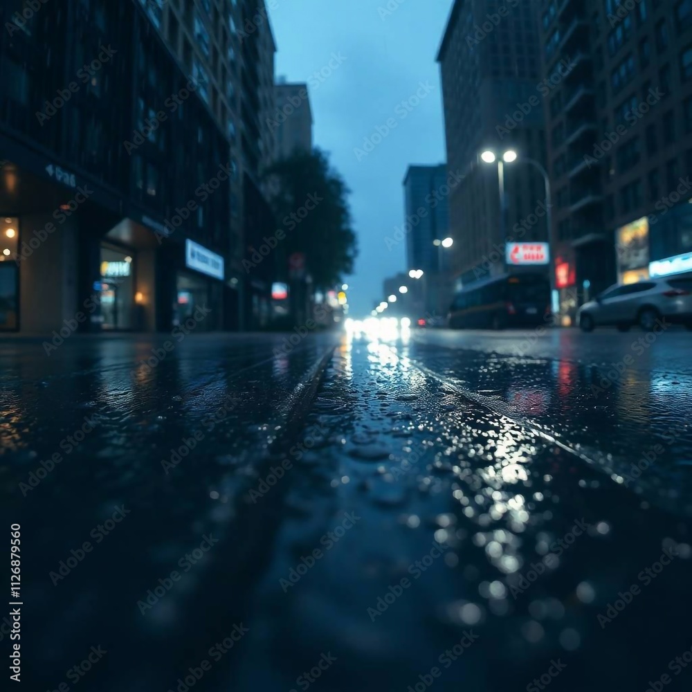 Wet road, headlights Wet road, headlights