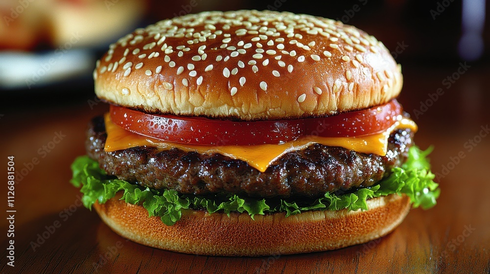 a hamburger with sesame seeds on top a hamburger with sesame seeds on top