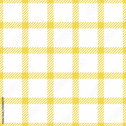 Variety plaid fabric check, hippy textile pattern vector. Sewing seamless texture tartan background in yellow and white colors.