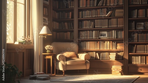 Cozy reading nook with warm afternoon light.