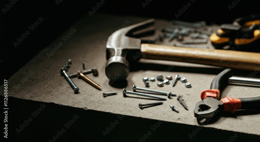 Fototapeta premium Vintage workbench with tools hardware