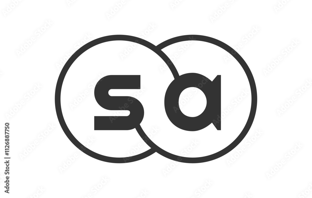 Fototapeta premium SA business company emblem with outline rounds and letters s a. Logo template of two merged circles for brand identity, logotype. Vector Infinity symbol
